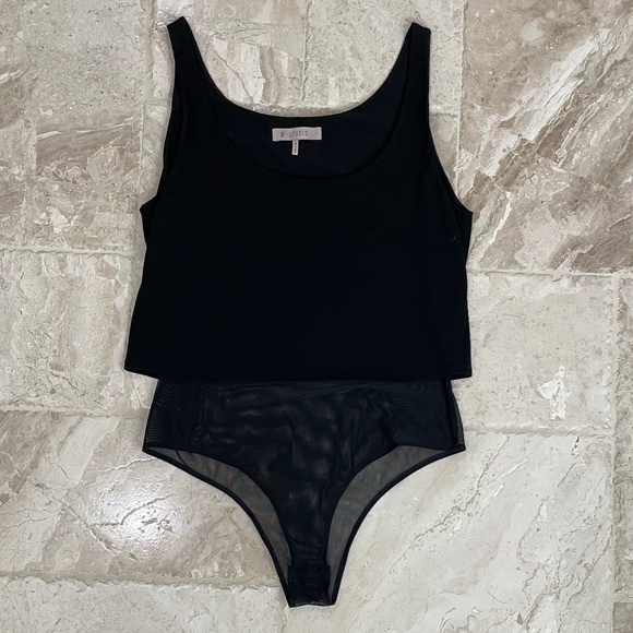 Studio Black Double Layered Sheer / Mesh Tank Bodysuit (Size L) - Picture 1 of 4